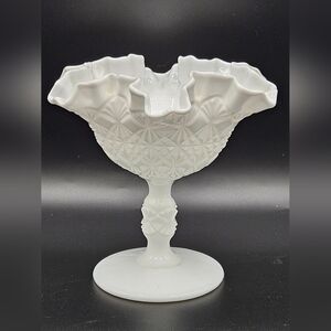 Old Virginia Glass Fenton Milkglass Compote Vintage Crimped Ruffle 6in Pedestal